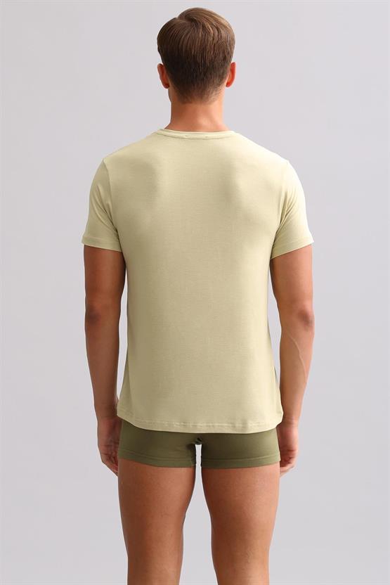 Mısırlı ORGANIC Pamuklu ZEUS LUXURY Regular Fit Bisiklet Yaka Fanila / T-Shirt Haki Ada