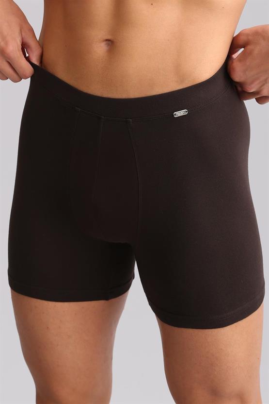 Mısırlı ORGANIC Pamuklu ZEUS LUXURY Regular Fit Metal Armalı Long Boxer Kahverengi