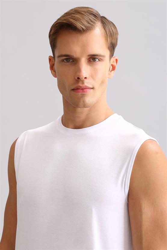 Mısırlı ORGANIC Pamuklu ZEUS LUXURY Regular Fit Bisiklet Yaka Sporcu Atlet / T-Shirt Beyaz