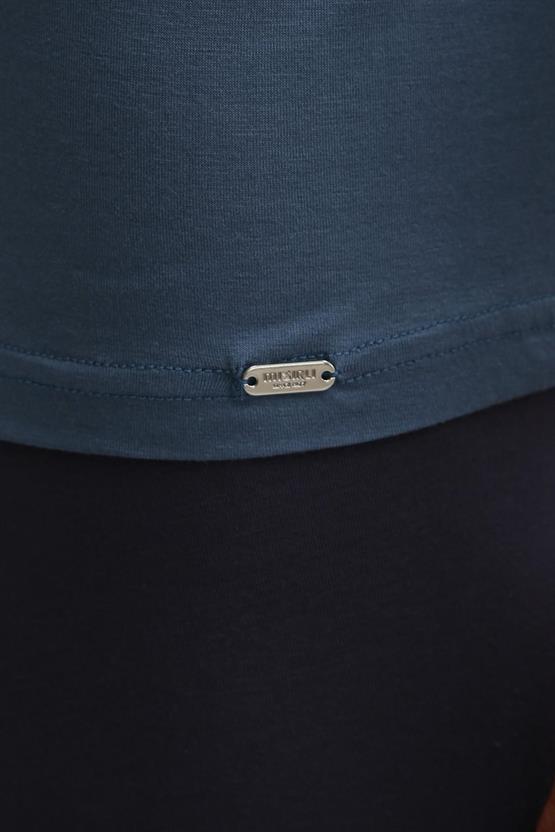 Mısırlı ORGANIC Pamuklu ZEUS LUXURY Regular Fit V Yaka Sporcu Atlet / T-Shirt Gece Mavisi