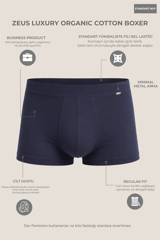 Mısırlı ORGANIC Pamuklu ZEUS LUXURY Regular Fit Metal Armalı Boxer Lacivert