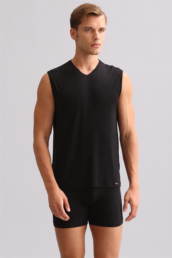 Mısırlı ORGANIC Pamuklu ZEUS LUXURY Regular Fit V Yaka Sporcu Atlet / T-Shirt Siyah