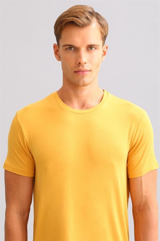 Mısırlı ORGANIC Pamuklu ZEUS LUXURY Regular Fit Bisiklet Yaka Fanila / T-Shirt Hardal