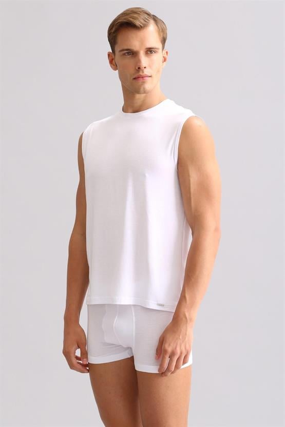 Mısırlı ORGANIC Pamuklu ZEUS LUXURY Regular Fit Bisiklet Yaka Sporcu Atlet / T-Shirt Beyaz