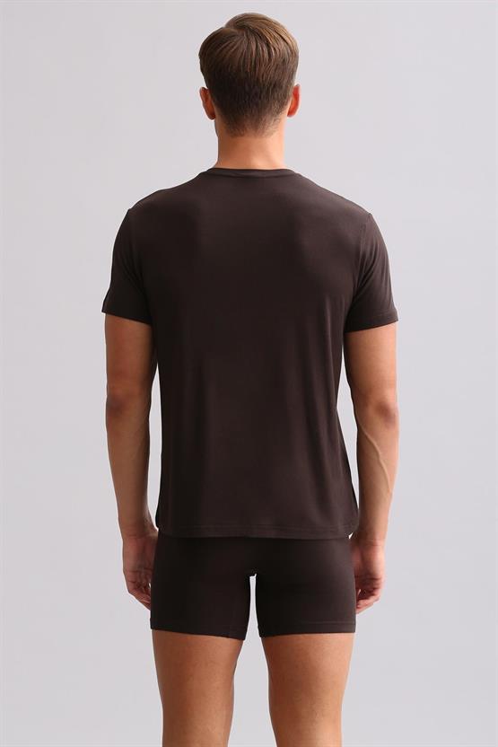 Mısırlı ORGANIC Pamuklu ZEUS LUXURY Regular Fit V Yaka Fanila / T-Shirt Kahverengi