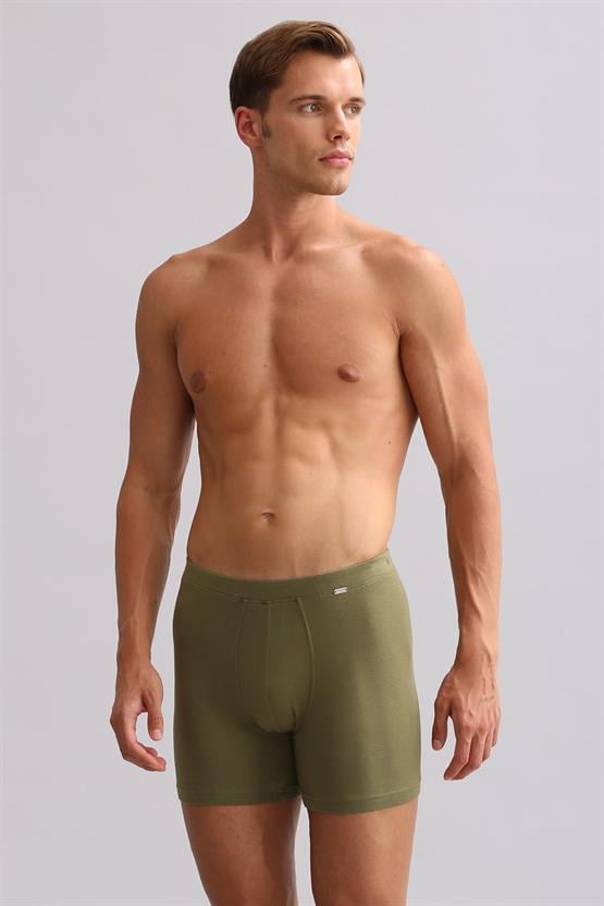 Mısırlı ORGANIC Pamuklu ZEUS LUXURY Regular Fit Metal Armalı Long Boxer Haki Zeytin
