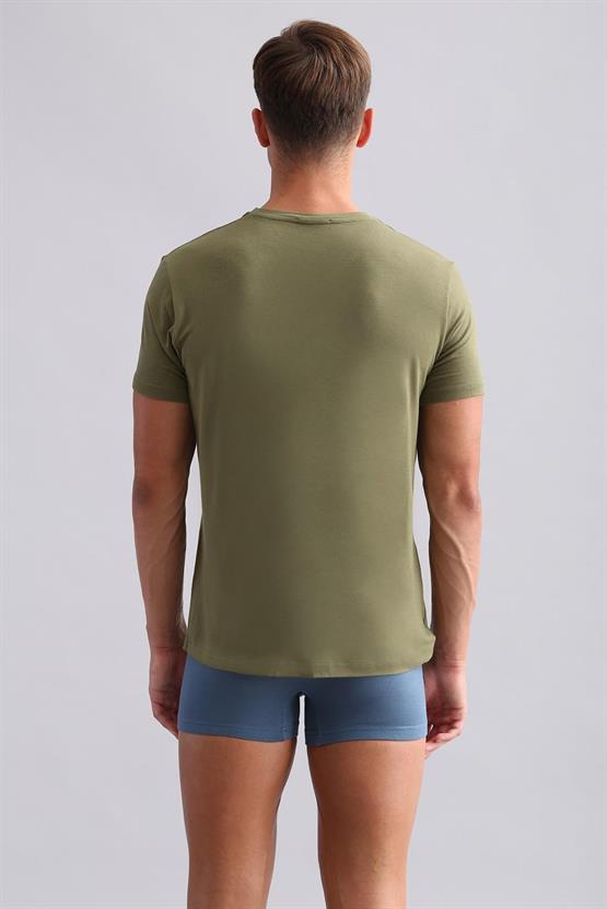 Mısırlı ORGANIC Pamuklu ZEUS LUXURY Regular Fit V Yaka Fanila / T-Shirt Haki Zeytin