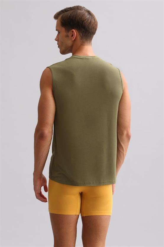 Mısırlı ORGANIC Pamuklu ZEUS LUXURY Regular Fit V Yaka Sporcu Atlet / T-Shirt Haki Zeytin