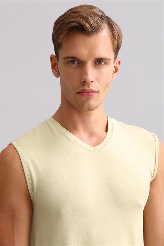 Mısırlı ORGANIC Pamuklu ZEUS LUXURY Regular Fit V Yaka Sporcu Atlet / T-Shirt Haki Ada