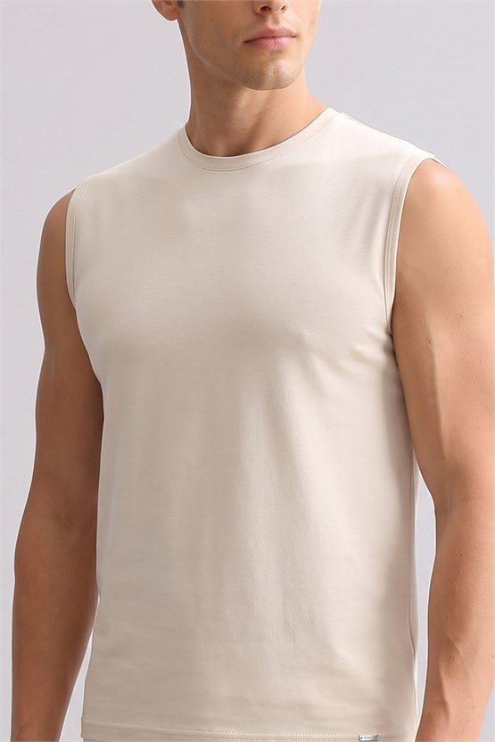 Mısırlı ORGANIC Pamuklu ZEUS LUXURY Regular Fit Bisiklet Yaka Sporcu Atlet Toprak Bej