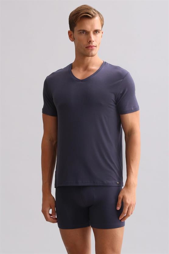 Mısırlı ORGANIC Pamuklu ZEUS LUXURY Regular Fit V Yaka Fanila / T-Shirt Antrasit