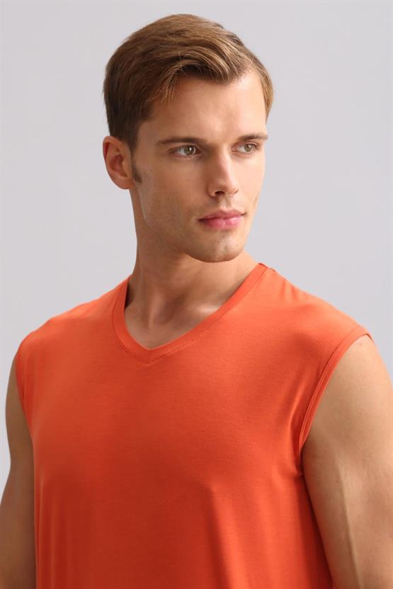 Mısırlı ORGANIC Pamuklu ZEUS LUXURY Regular Fit V Yaka Sporcu Atlet / T-Shirt Pas Kırmızı