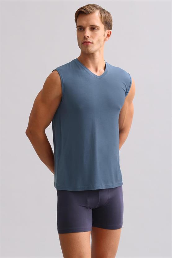 Mısırlı ORGANIC Pamuklu ZEUS LUXURY Regular Fit V Yaka Sporcu Atlet / T-Shirt Gece Mavisi