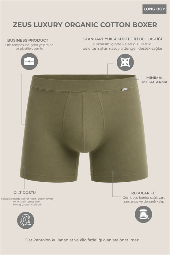 Mısırlı ORGANIC Pamuklu ZEUS LUXURY Regular Fit Metal Armalı Long Boxer Kahverengi