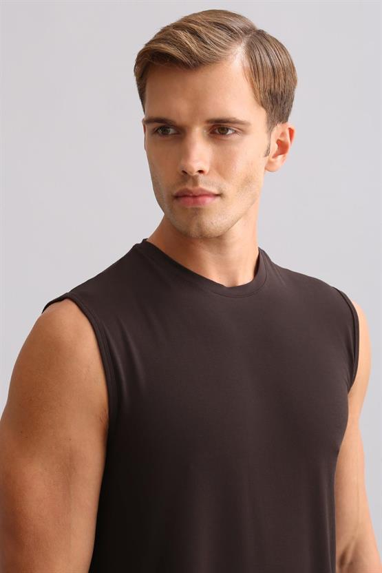 Mısırlı ORGANIC Pamuklu ZEUS LUXURY Regular Fit Bisiklet Yaka Sporcu Atlet / T-Shirt Kahverengi