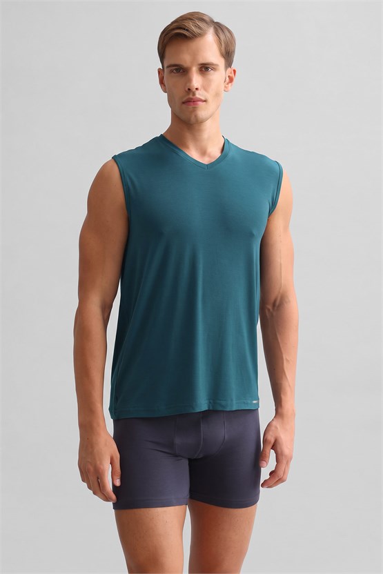 Mısırlı ORGANIC Pamuklu ZEUS LUXURY Regular Fit V Yaka Sporcu Atlet Fit Green