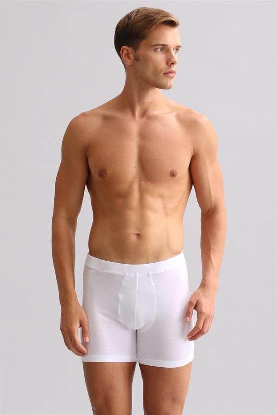 Mısırlı ORGANIC Pamuklu ZEUS LUXURY Regular Fit Metal Armalı Long Boxer Beyaz
