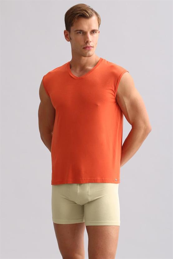 Mısırlı ORGANIC Pamuklu ZEUS LUXURY Regular Fit V Yaka Sporcu Atlet / T-Shirt Pas Kırmızı