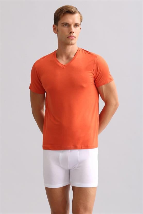 Mısırlı ORGANIC Pamuklu ZEUS LUXURY Regular Fit V Yaka Fanila / T-Shirt Pas Kırmızı