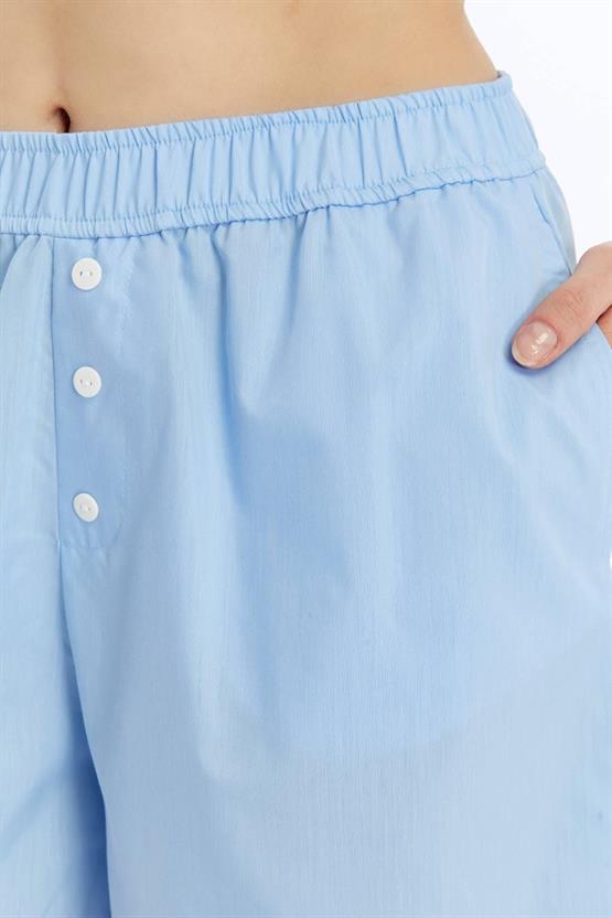 Mısırlı Pamuklu Poplin Şort Açık Mavi