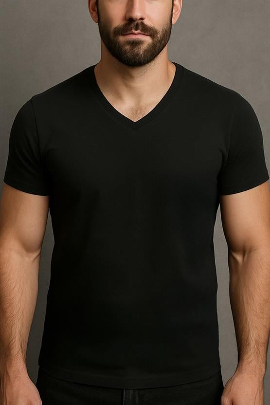 Mısırlı PAMUKLU V Yaka REGULAR FİT Fanila / T-Shirt Siyah