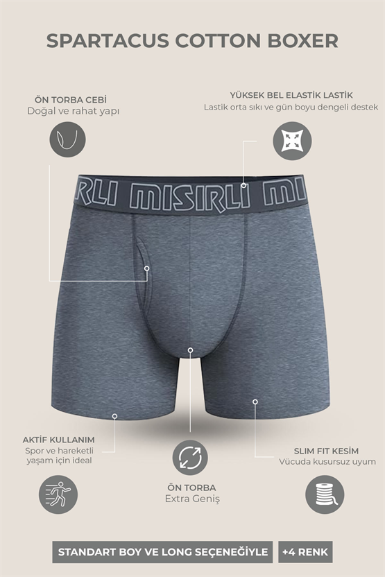 Mısırlı SPARTACUS PERFORMANCE Pamuklu Long Boxer Gri