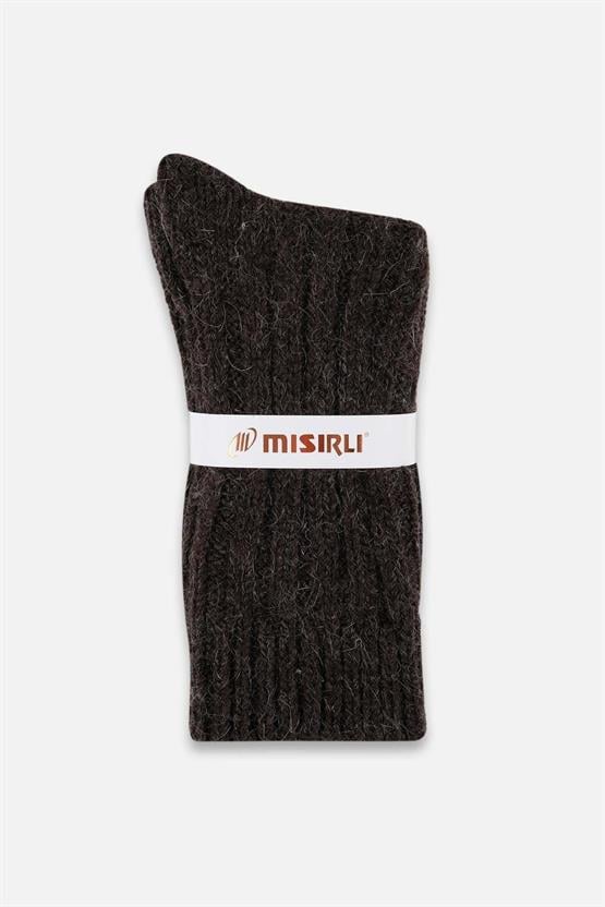 Mısırlı Unisex 5 Kat Alpaka Yünü Kışlık Tekli Soket Çorap Kahverengi