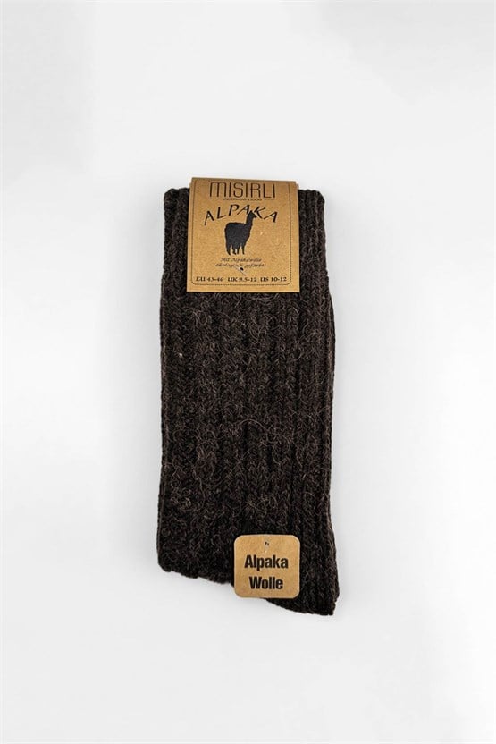 Mısırlı Unisex 5 Kat Alpaka Yünü Kışlık Tekli Soket Çorap Kahverengi