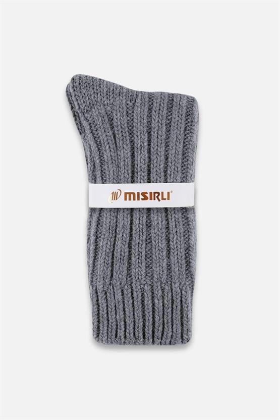 Mısırlı Unisex 5 Kat Alpaka Yünü Kışlık Tekli Soket Çorap Gri