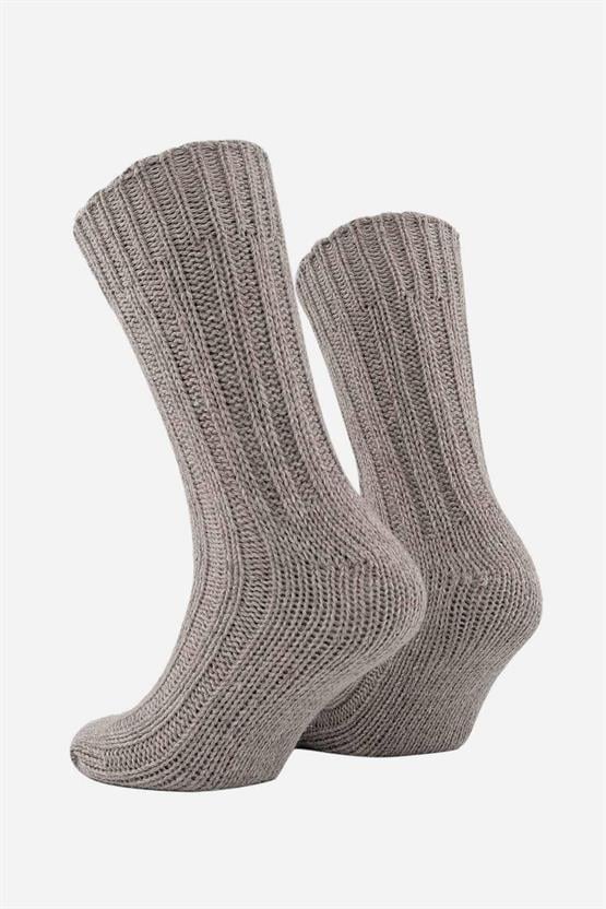 Mısırlı Unisex 5 Kat Alpaka Yünü Kışlık Tekli Soket Çorap Bej