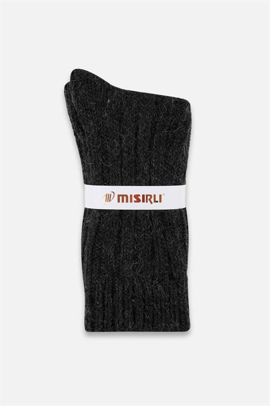 Mısırlı Unisex 5 Kat Alpaka Yünü Kışlık Tekli Soket Çorap Antrasit