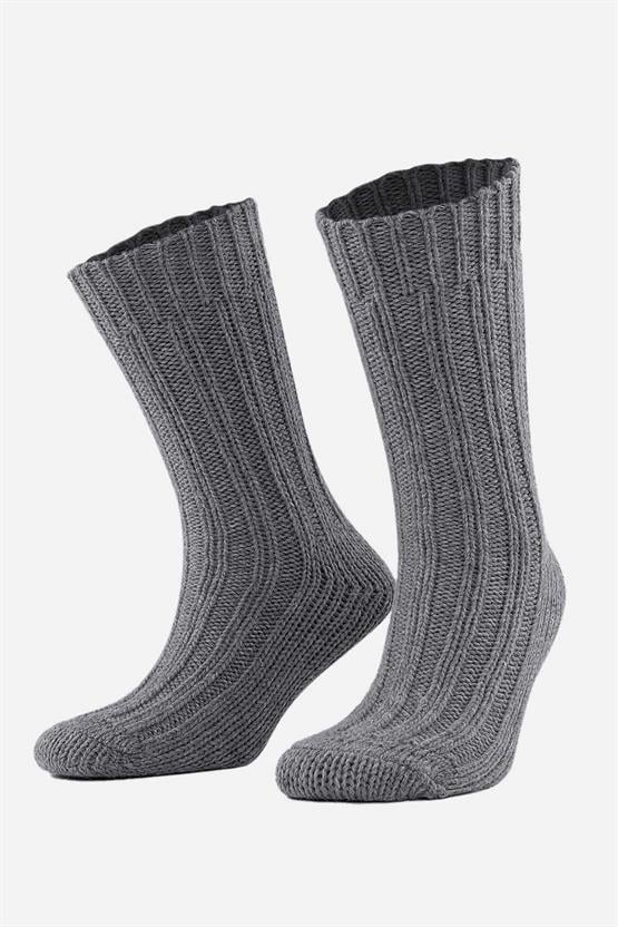 Mısırlı Unisex 5 Kat Alpaka Yünü Kışlık Tekli Soket Çorap Gri
