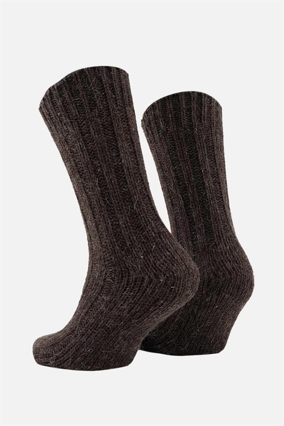 Mısırlı Unisex 5 Kat Alpaka Yünü Kışlık Tekli Soket Çorap Kahverengi