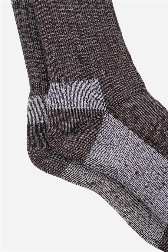 Mısırlı Unisex Alpaka Yünü Havlu Kışlık Soket Çorap Kahverengi/Ekru