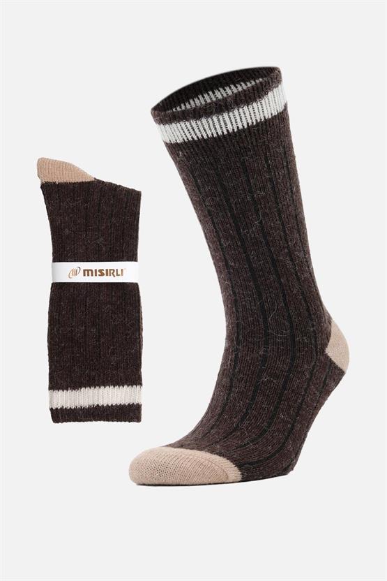 Mısırlı Unisex Alpaka Yünü Kışlık Çemberli Tekli Soket Çorap Kahverengi