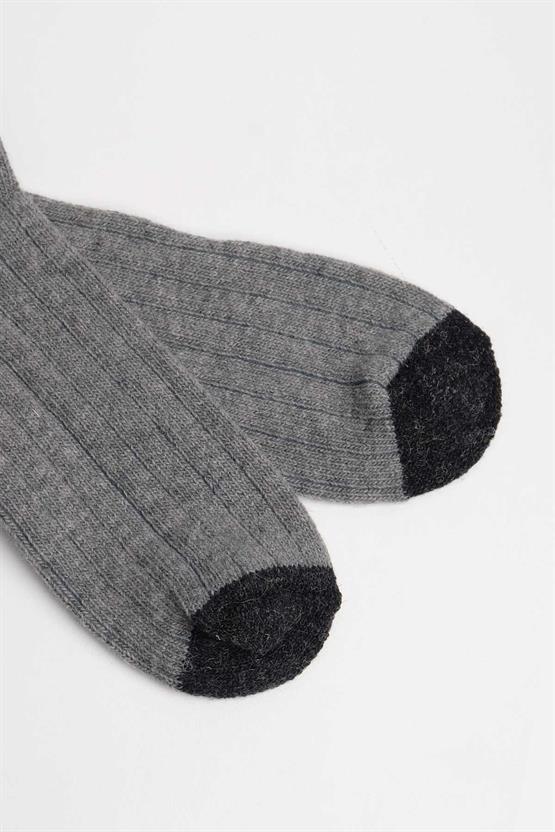 Mısırlı Unisex Alpaka Yünü Kışlık Çemberli Tekli Soket Çorap Gri