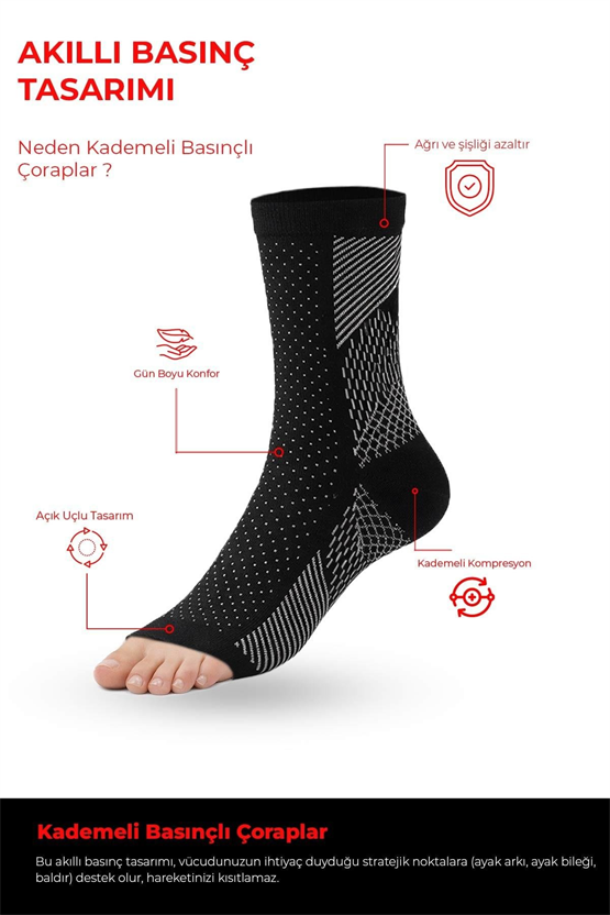 Mısırlı Unisex Ağrı Azaltıcı Sıkılaştırıcı Çorap Siyah