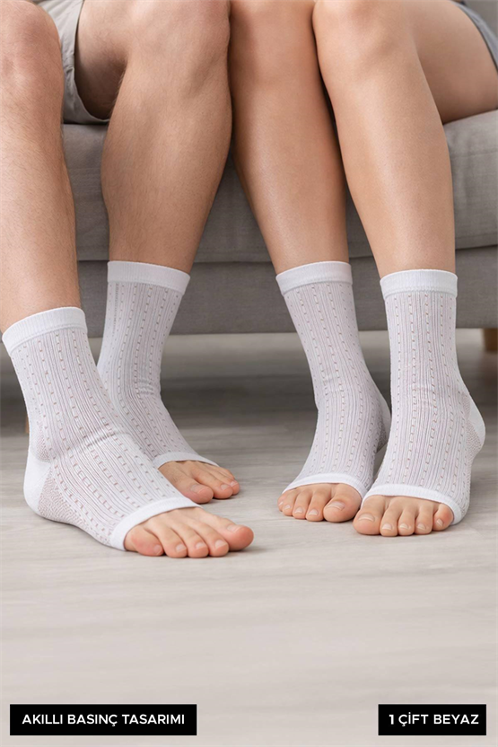 Mısırlı Unisex Ağrı Azaltıcı Sıkılaştırıcı Çorap Beyaz
