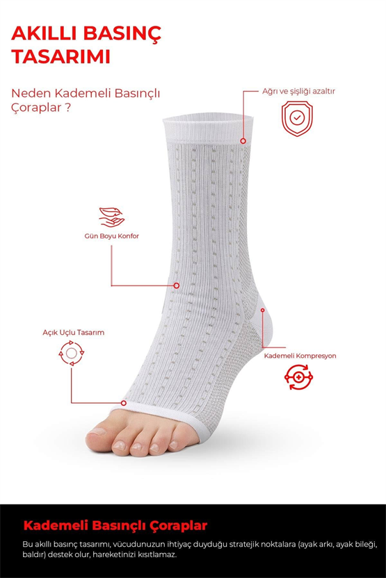 Mısırlı Unisex Ağrı Azaltıcı Sıkılaştırıcı Çorap Beyaz
