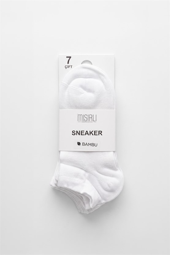 Mısırlı Unisex Bambu 7 Çift Patik Çorap Beyaz