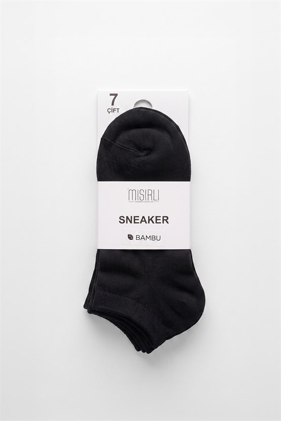Mısırlı Unisex Bambu 7 Çift Patik Çorap Siyah