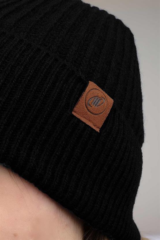 Mısırlı Unisex Kuzu Yünü (Lambswool) Katlamalı Siyah Bere