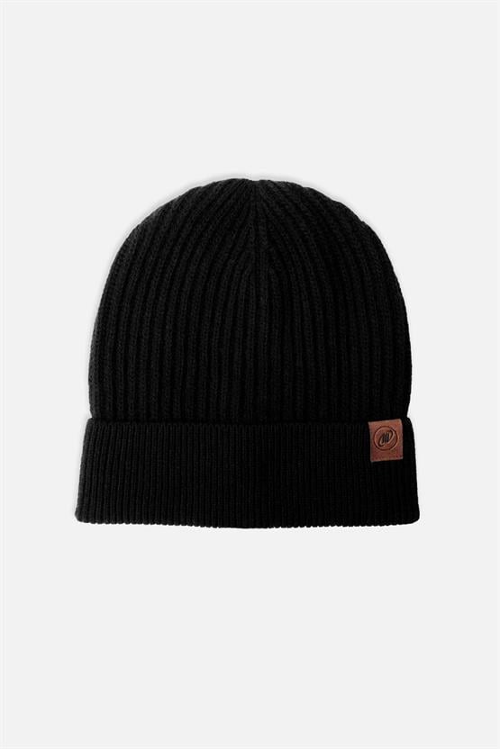 Mısırlı Unisex Kuzu Yünü (Lambswool) Katlamalı Siyah Bere