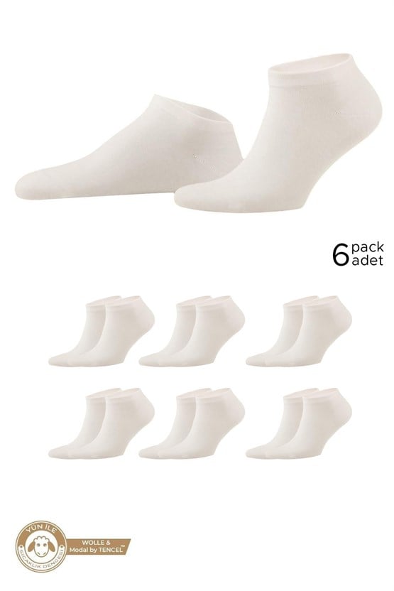 Mısırlı Unisex Modal by Tencel & YÜN Karışımlı 6 Çift Patik Çorap Ecru