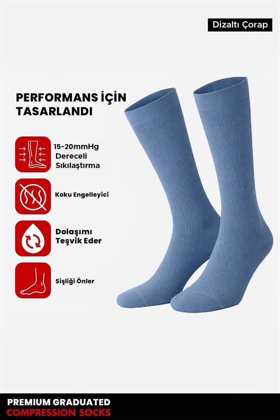 Mısırlı Unisex Organik Pamuk Özel Sıkılaştırıcı Teknolojiyle Uçuş ve Pilot Diz Altı Çorap Gece Mavisi