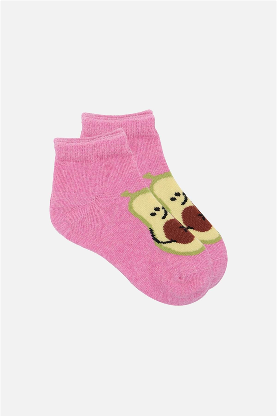Mısırlı Unisex Pamuklu 3 Çift Avokado Desenli Çocuk Patik Çorap Avokado Desenli