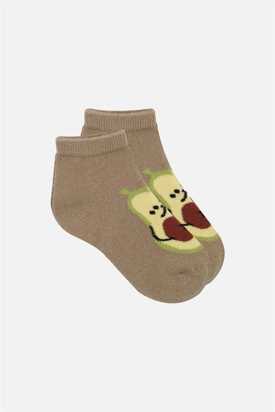 Mısırlı Unisex Pamuklu 3 Çift Avokado Desenli Çocuk Patik Çorap Avokado Desenli