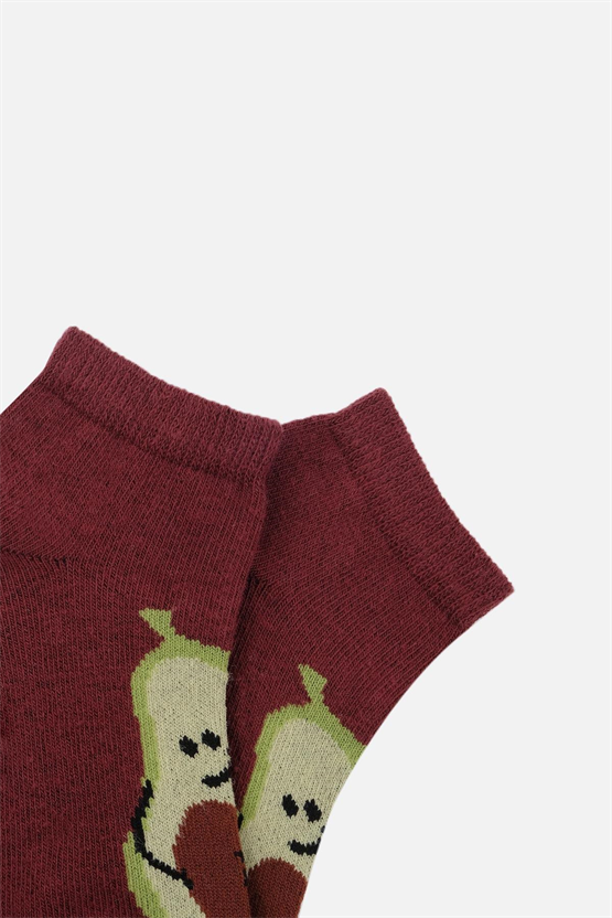 Mısırlı Unisex Pamuklu 3 Çift Avokado Desenli Çocuk Patik Çorap Avokado Desenli