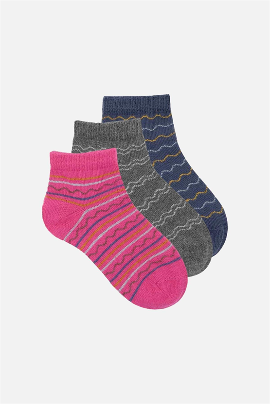 Mısırlı Unisex Pamuklu 3 Çift Bebek ve Çocuk Patik Çorap Çok Renkli