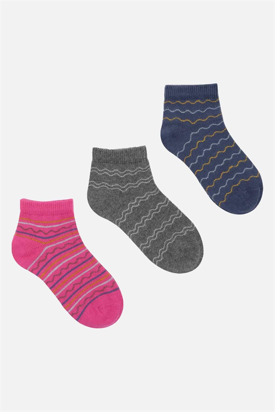 Mısırlı Unisex Pamuklu 3 Çift Bebek ve Çocuk Patik Çorap Çok Renkli